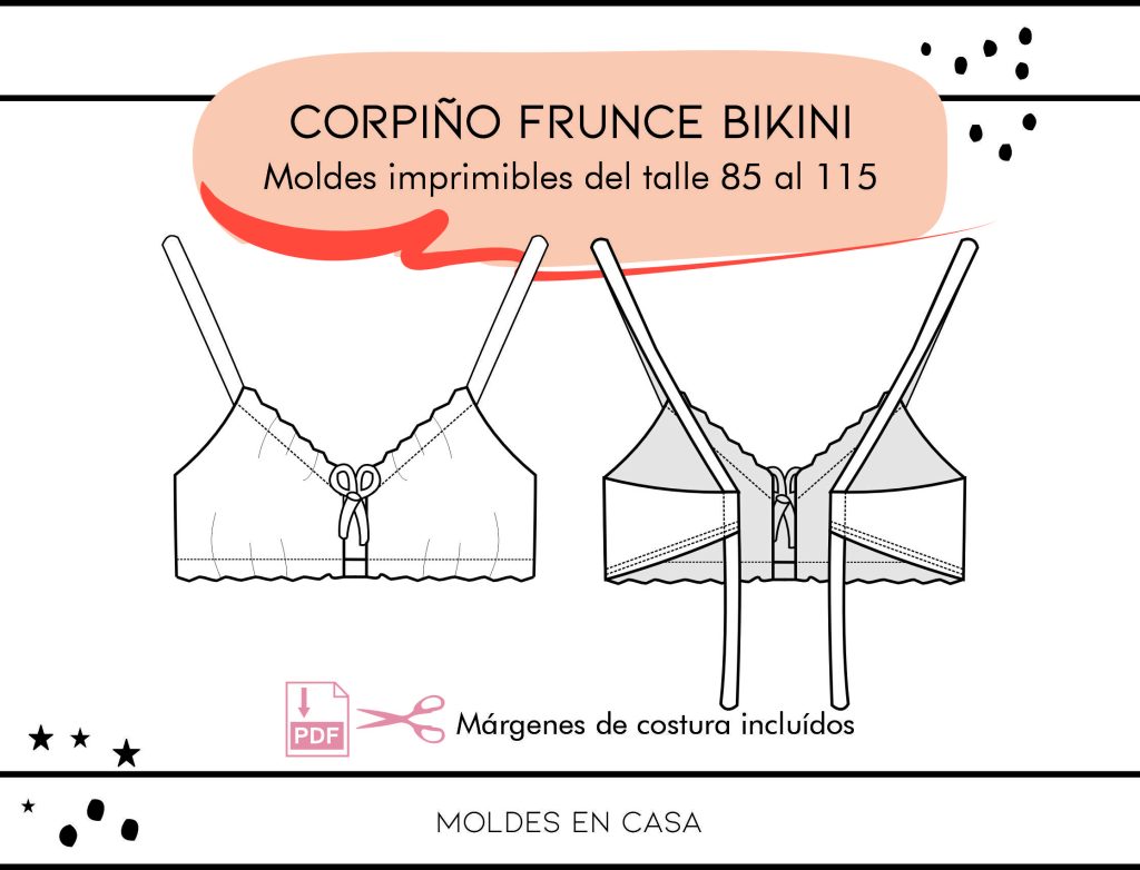 Molderia imprimible Corpiño Frunce bikini Moldes en casa