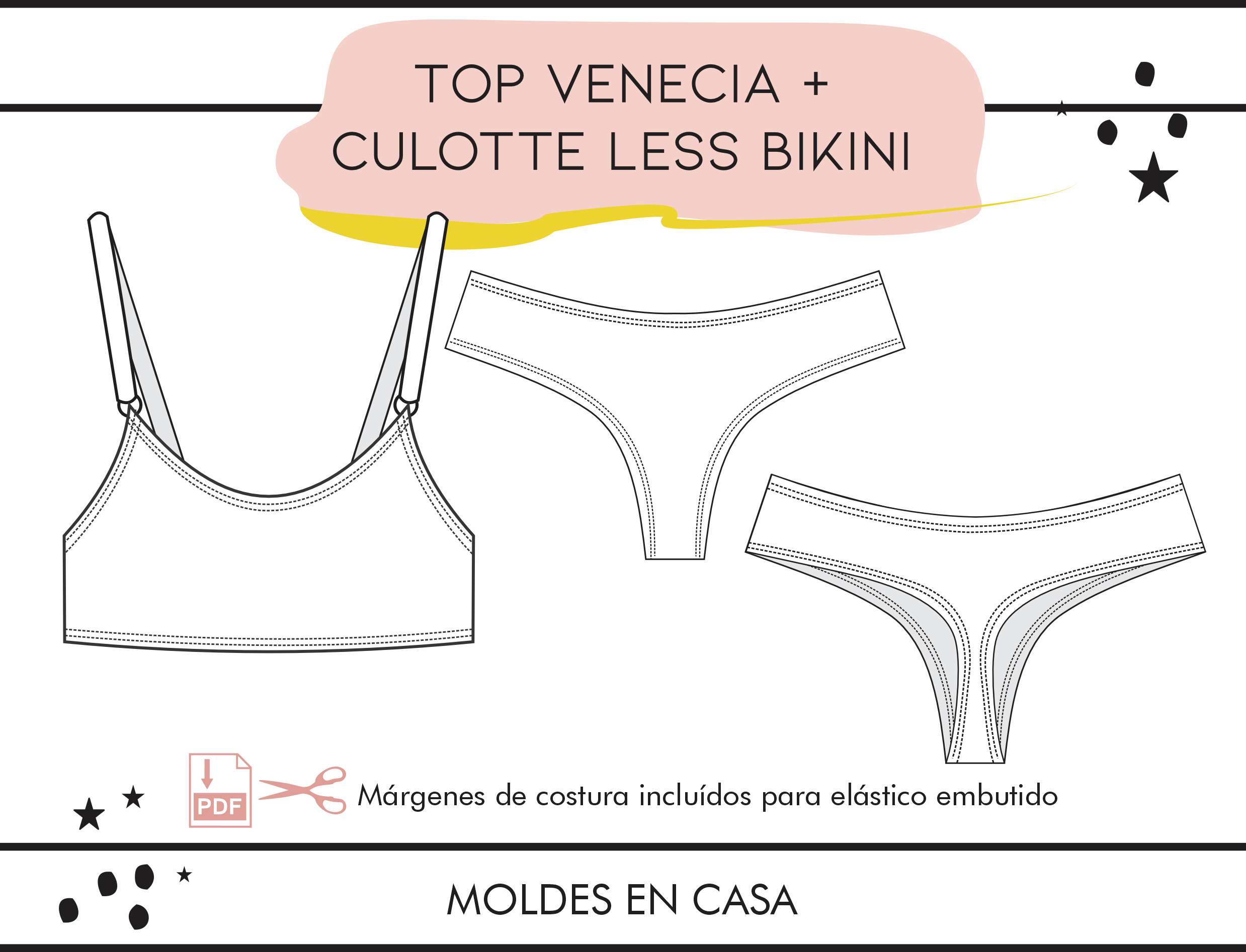 Molderia imprimible Top Venecia + Culotte less bikini
