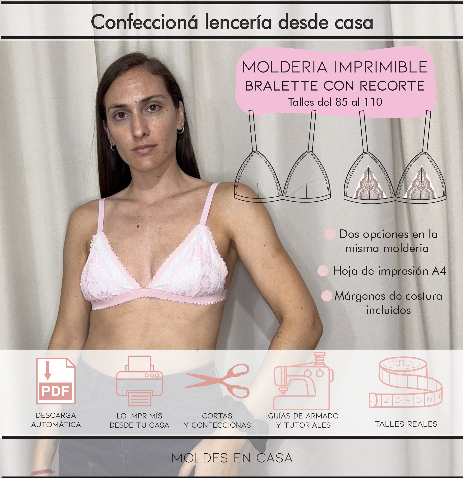Molderia imprimible Bralette con recorte de puntilla (2 en 1)