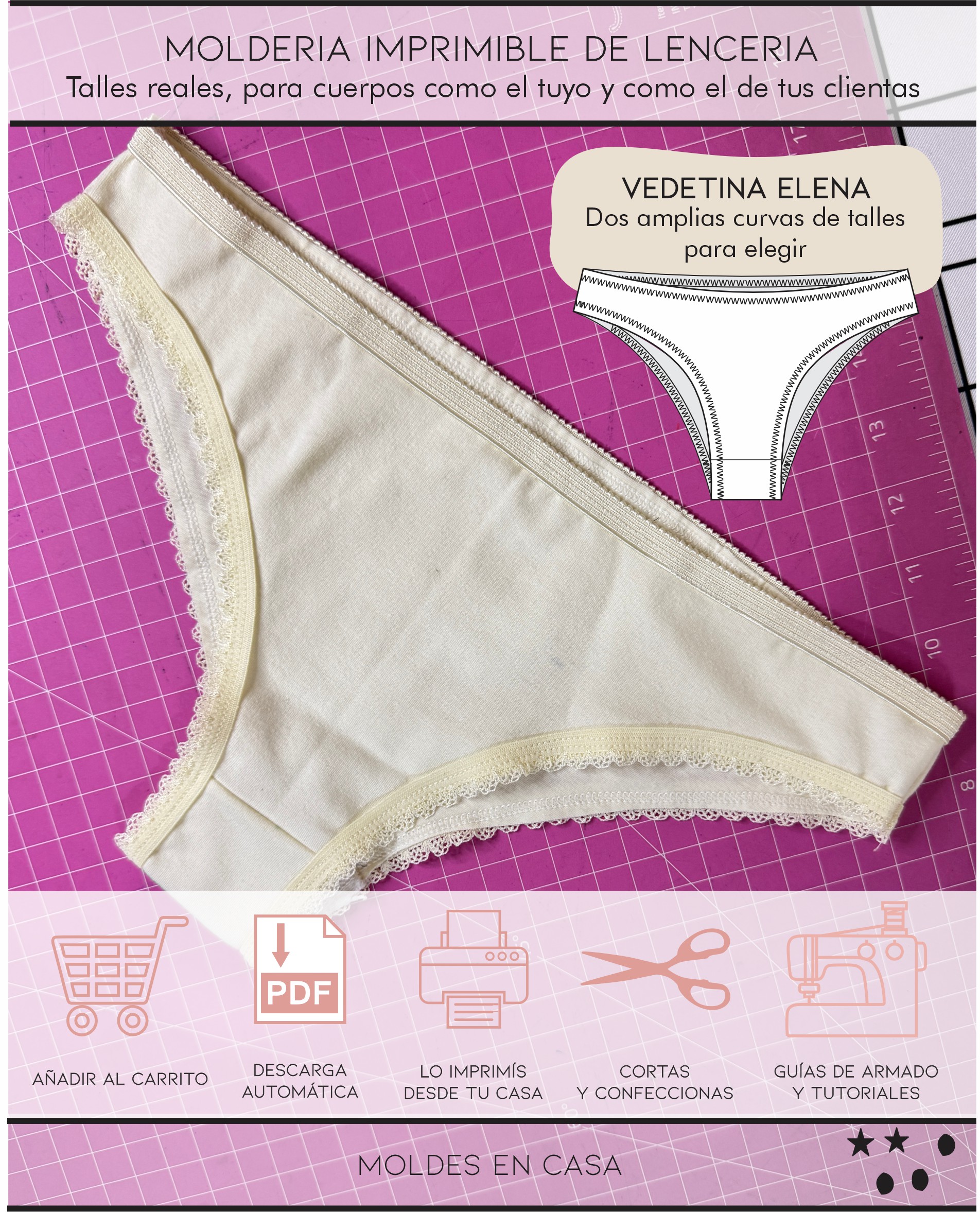 Molderia imprimible Vedetina Elena (Amplia curva de talles)