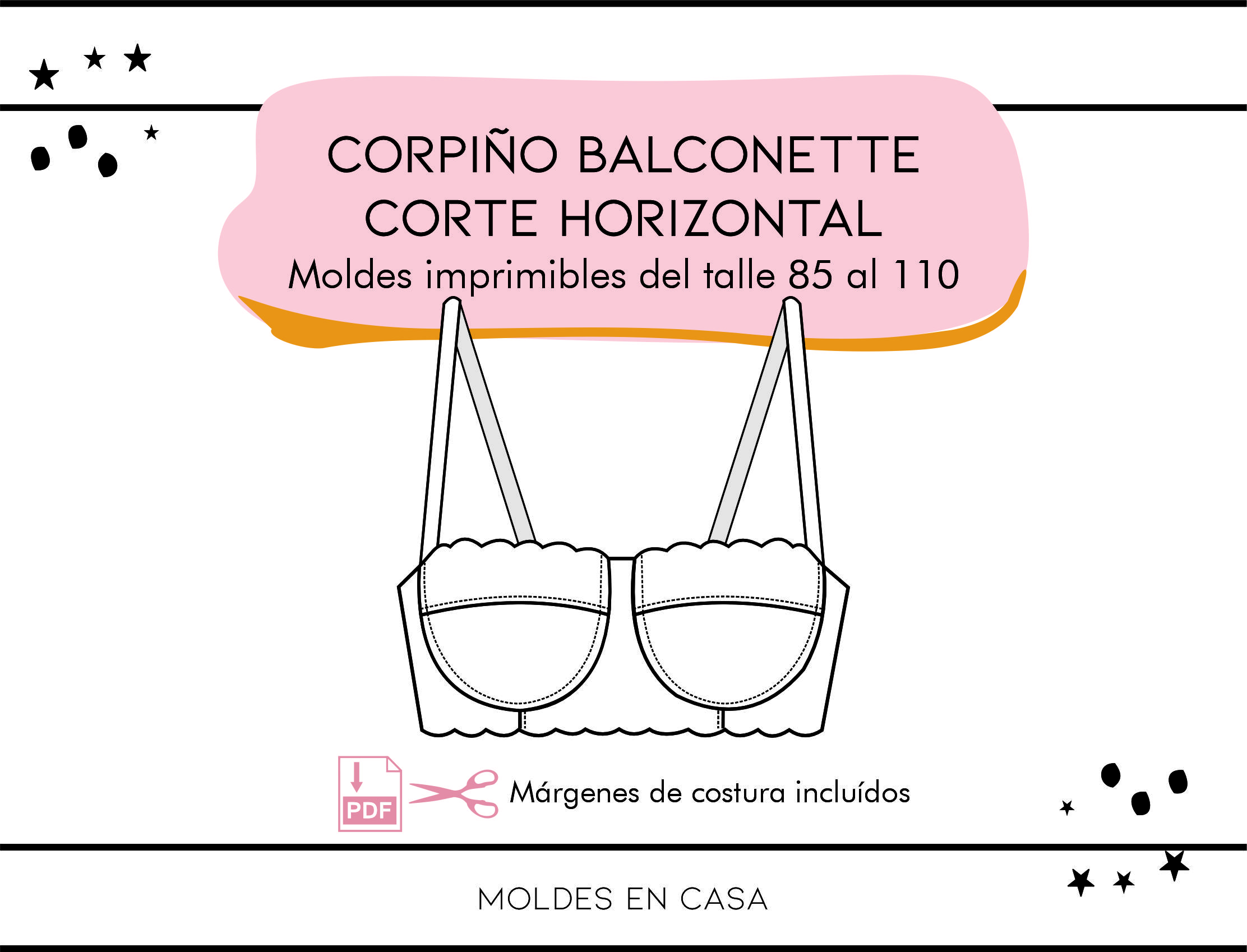 Molderia imprimible Corpiño Balconette corte horizontal