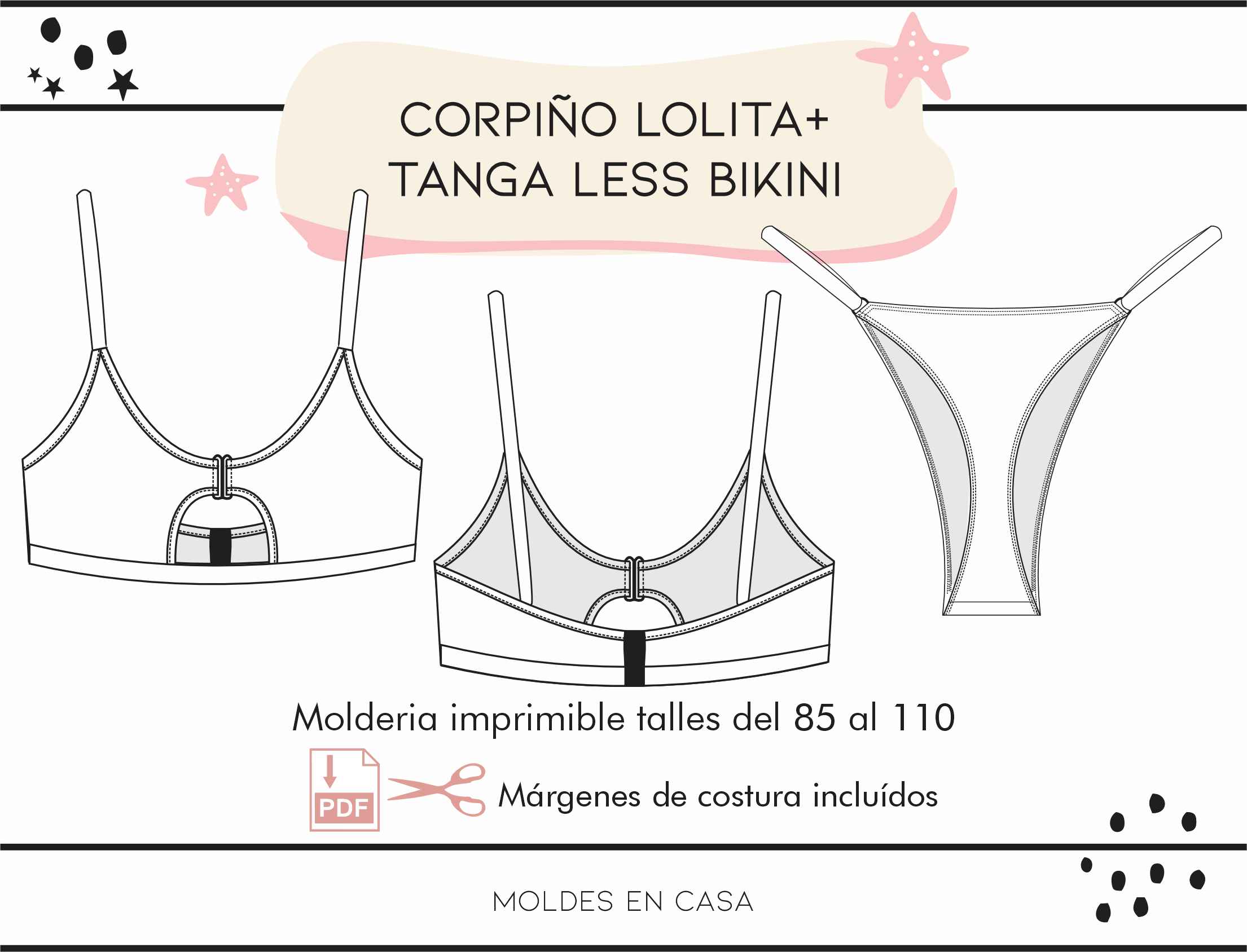 Molderia imprimible Corpiño Lolita + Tanga less bikini