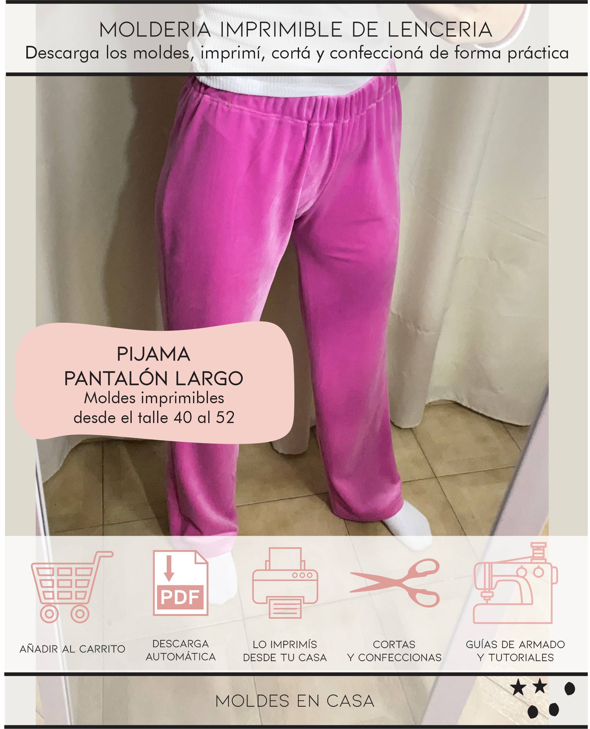 Molderia imprimible Pantalón pijama largo