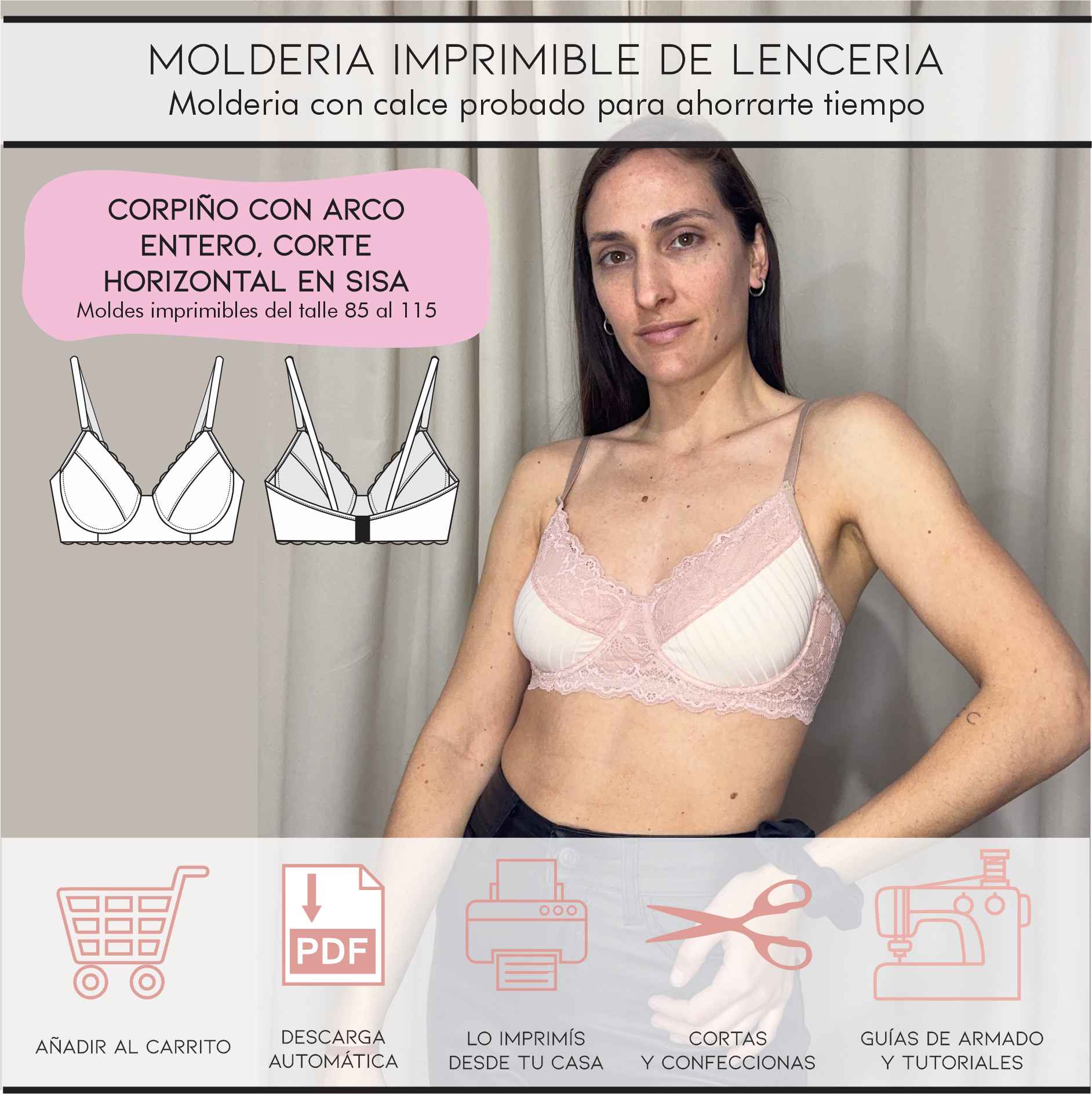 Molderia imprimible Corpiño arco entero y corte horizontal en sisa