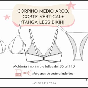 Molderia imprimible Corpiño con medio arco y corte vertical + Tanga less bikini