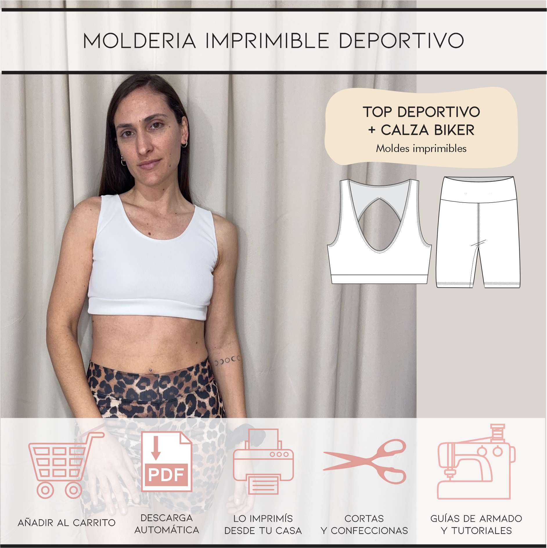 Conjunto Top deportivo espalda abierta+ Calza Biker