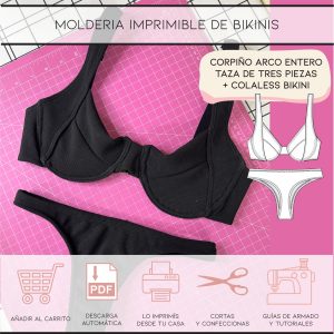 Molderia imprimible Conjunto Corpiño arco entero (taza tres piezas) + Colaless bikini