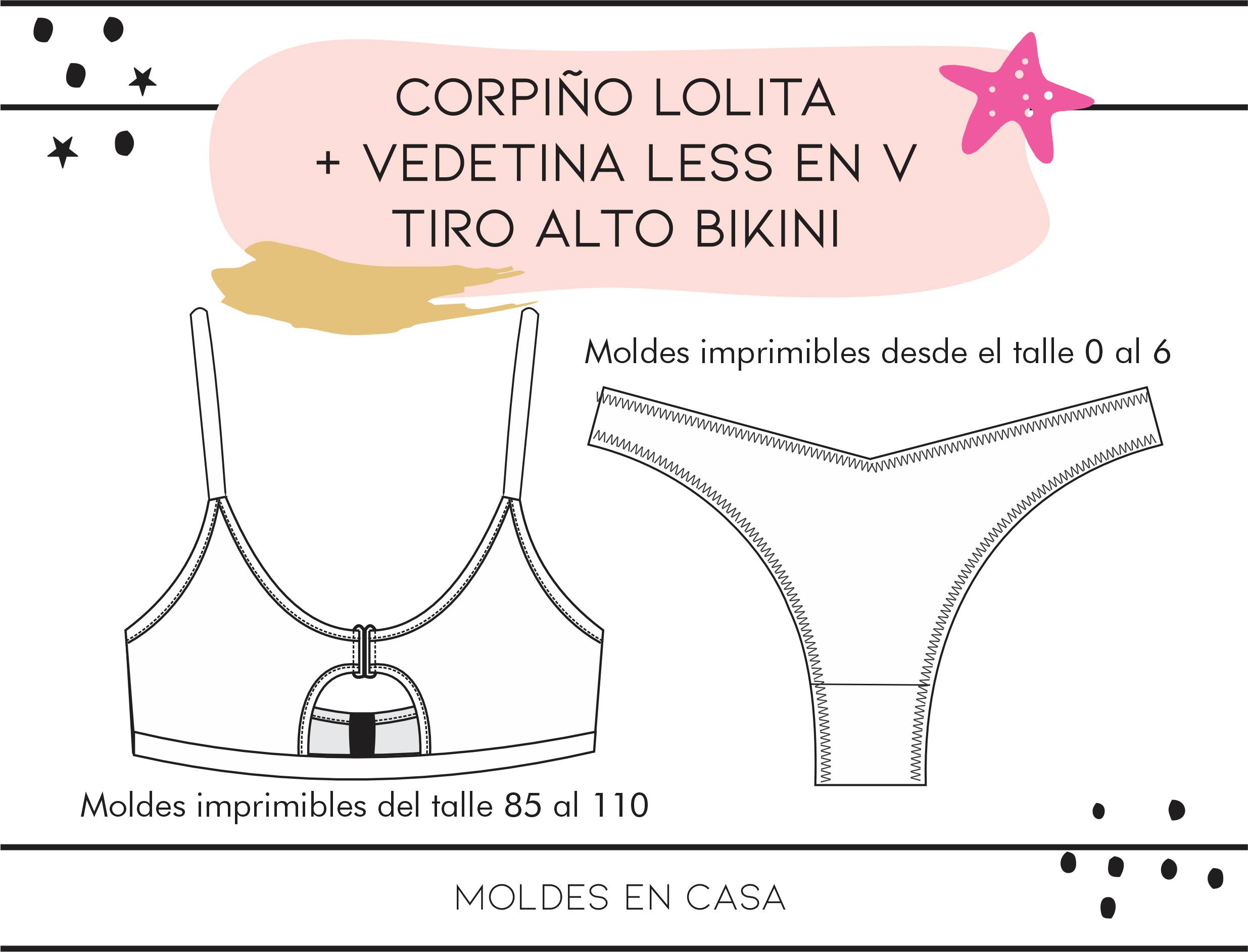 Molderia imprimible Corpiño Lolita + Vedetina less en V bikini - Imagen 2