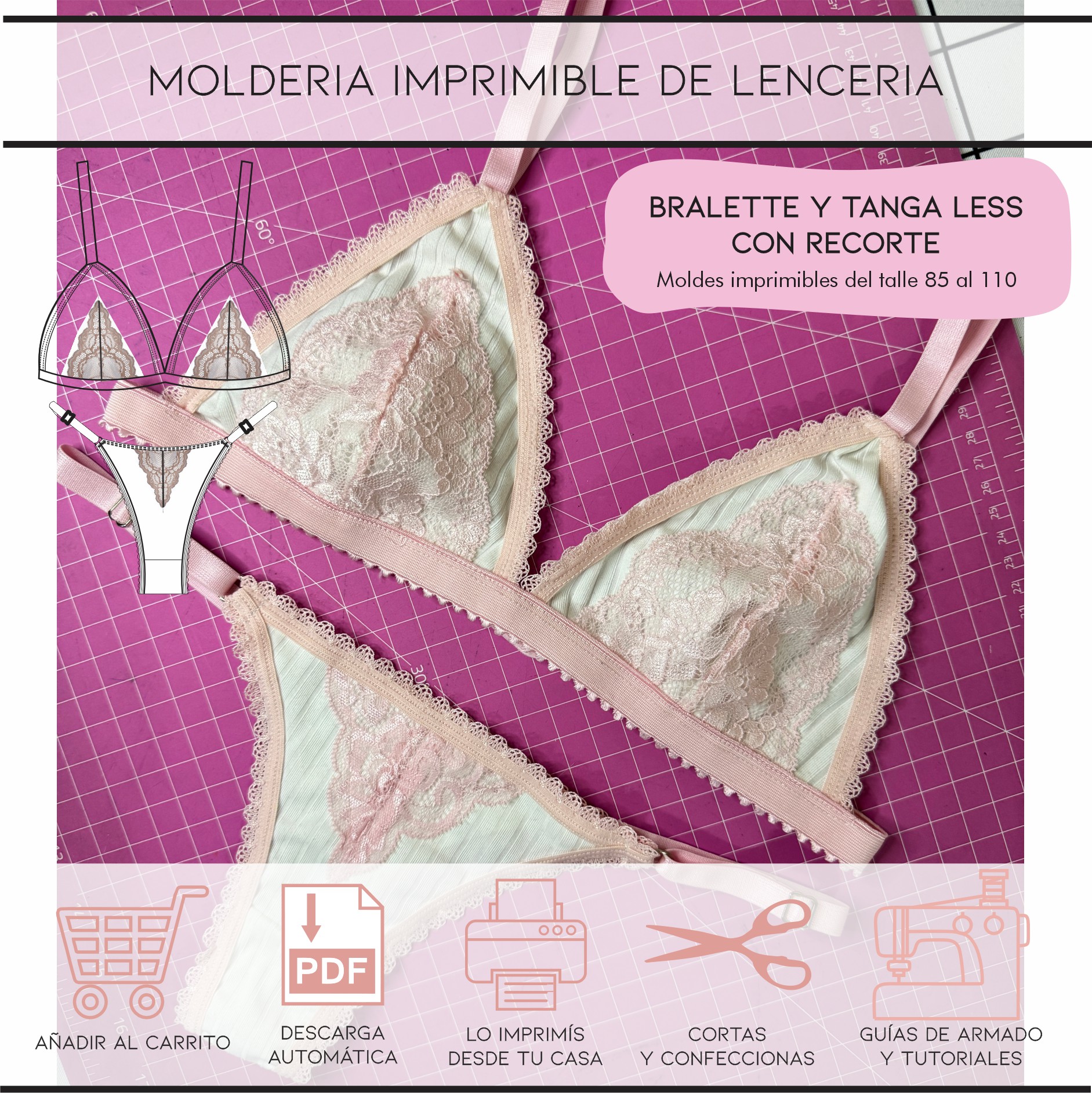 Molderia imprimible Conjunto con recorte de puntilla (tanga less)
