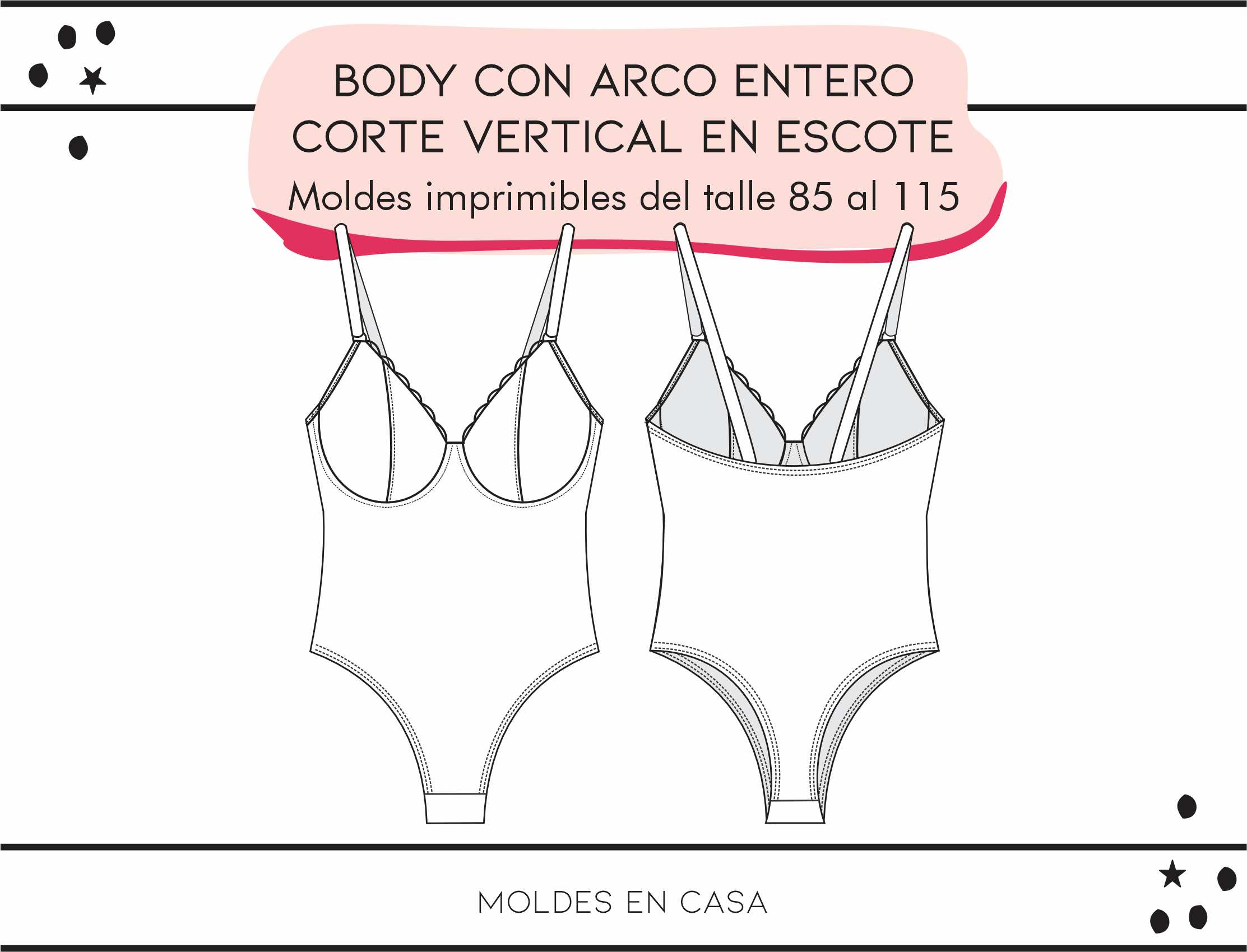 Molderia imprimible Body con arco entero y corte vertical en escote - Imagen 2