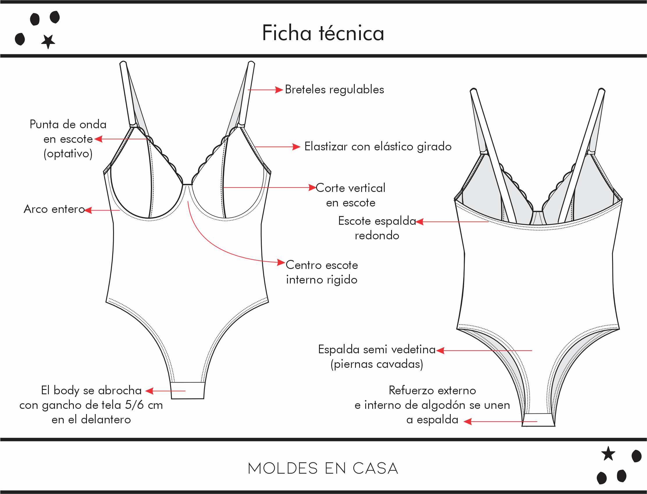 Molderia imprimible Body con arco entero y corte vertical en escote - Imagen 3