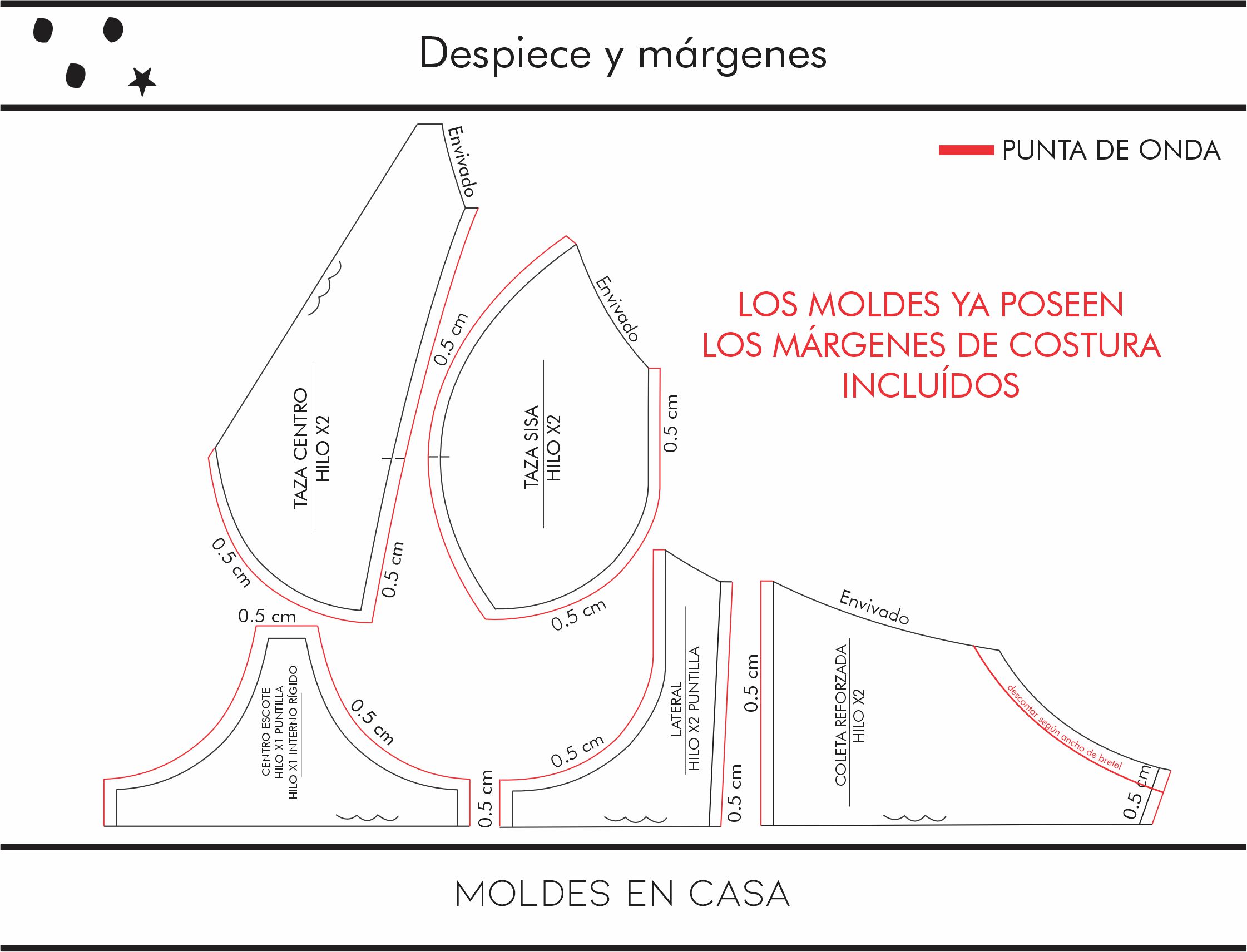 Molderia imprimible Corpiño con arco entero, corte Dior y coleta reforzada - Imagen 3