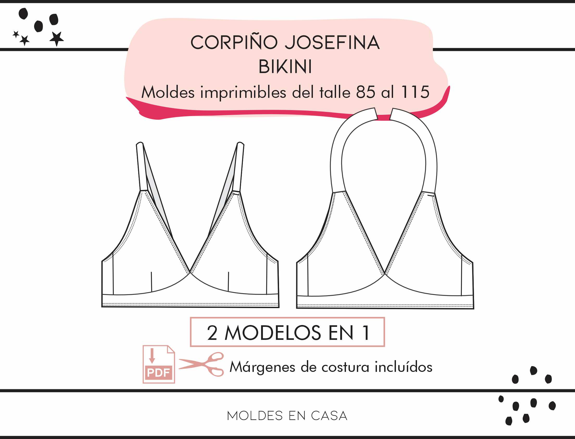 Molderia imprimible Corpiño Josefina bikini 2 en 1 - Imagen 2
