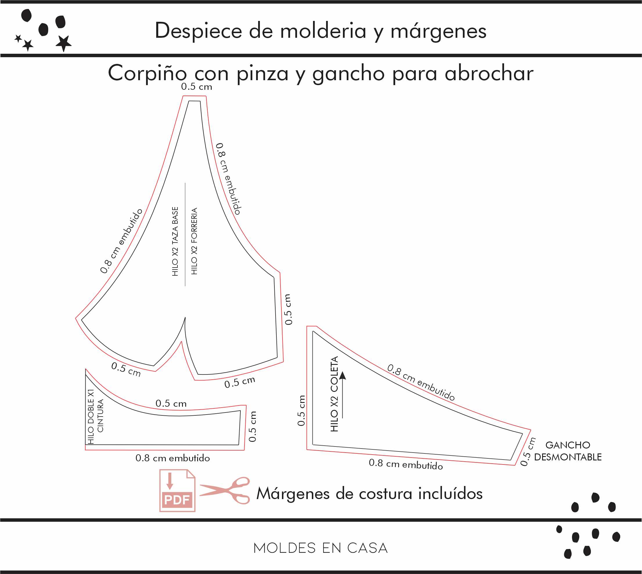 Molderia imprimible Corpiño Josefina bikini 2 en 1 - Imagen 5